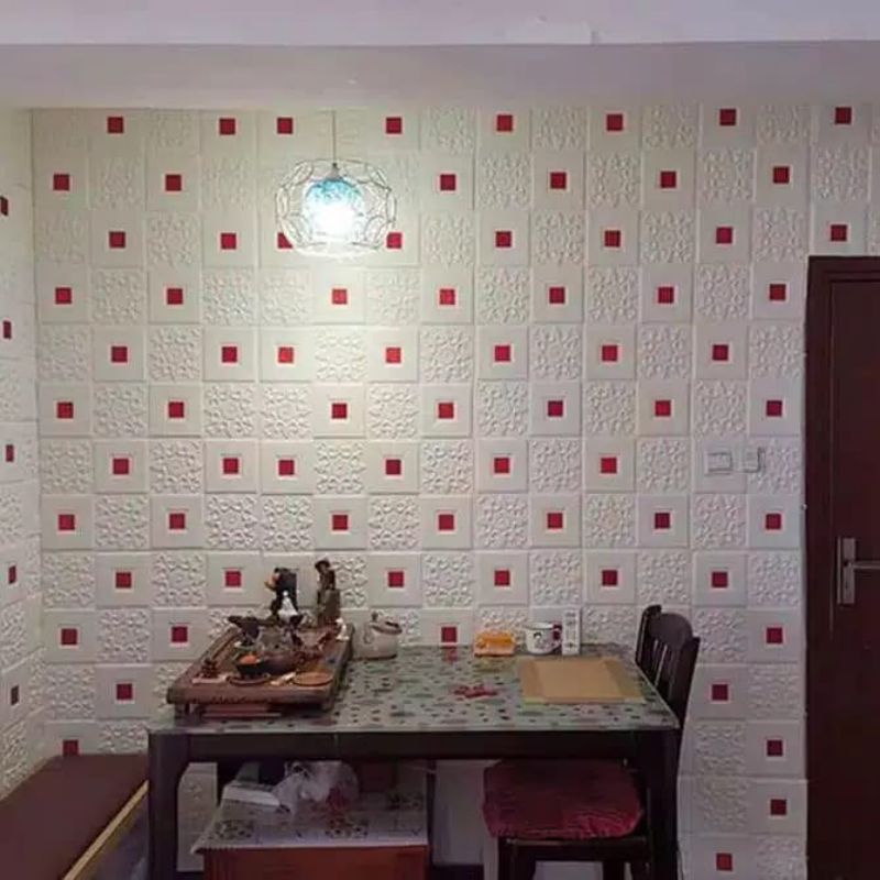 WALLPAPER DINDING 3D FOAM MOTIF BATIK-Batik merah