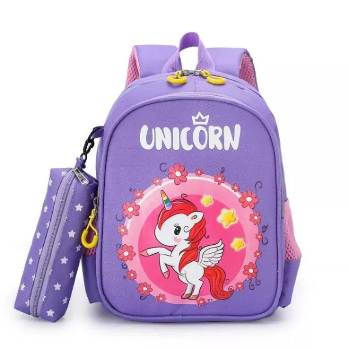 Tas Sekolah Anak Anak perempuan Tk Sd Ransel Anak Princes Unicorn 2 in 1 ada Tempat pensil