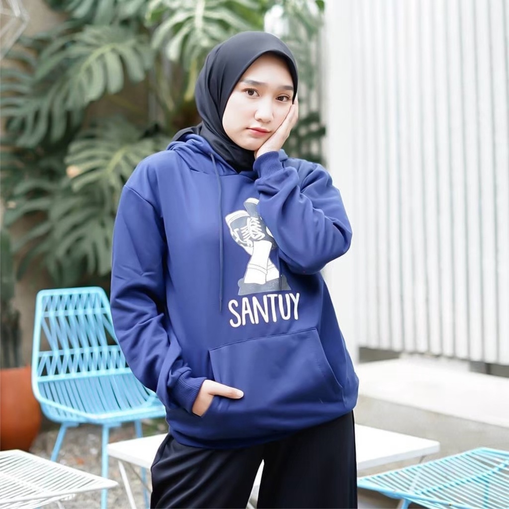 Sweater Hoodie Wanita Kantong Depan Sepatu SANTUY Ukuran M-L-XL-XXL Bisa Bayar Ditempat COD