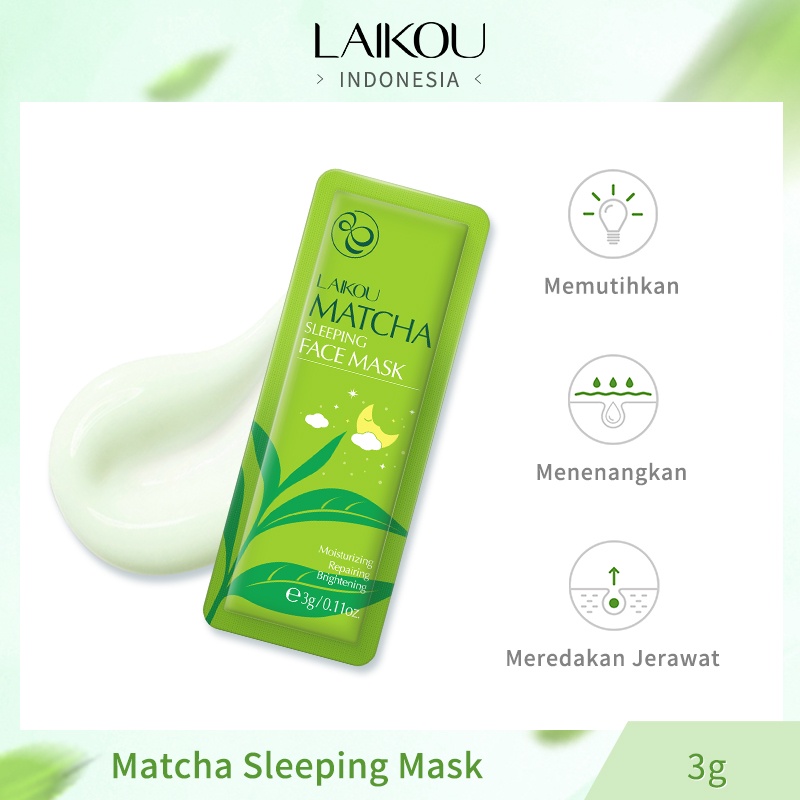 LAIKOU Matcha Sleeping Mask Krim Malam Memperbaiki Meringankan Bekas Jerawat 3g