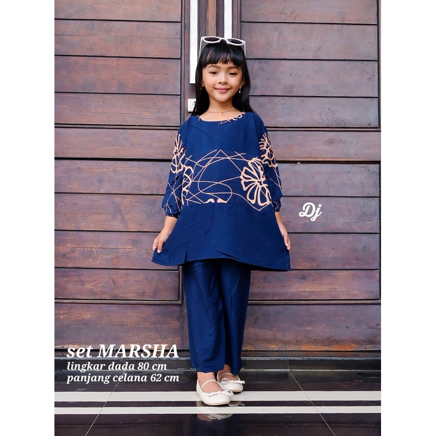 Marsha Set - One Set Anak Perempuan Rayon Premium Setelan Baju Celana Anak Lengan Panjang Kekinian LD 80 cm