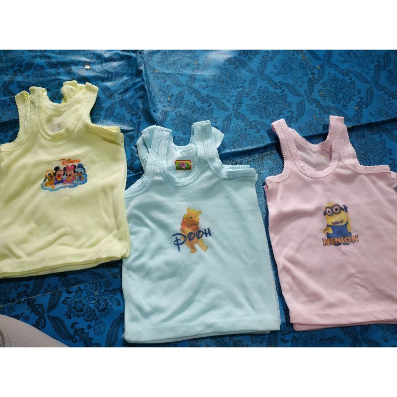 6pcs singlet bayi karakter berwarna
