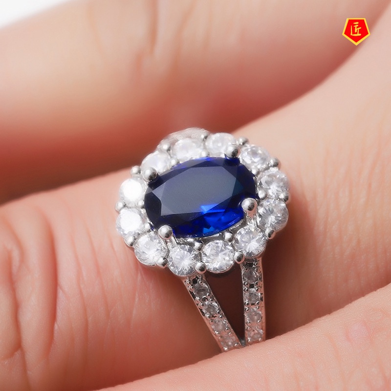 [Ready Stock]Luxury Inlaid Sapphire Fully-Inlaid Ring