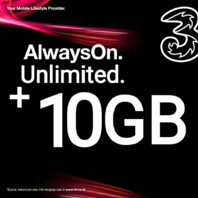Injek kuota three tri 3 10GB all (nasional) + unlimited youtube/medsos 30 hari