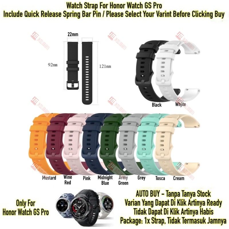 Tali Jam 22mm Watch Strap Honor Watch GS Pro - OYE Rubber Silikon Warna Warni