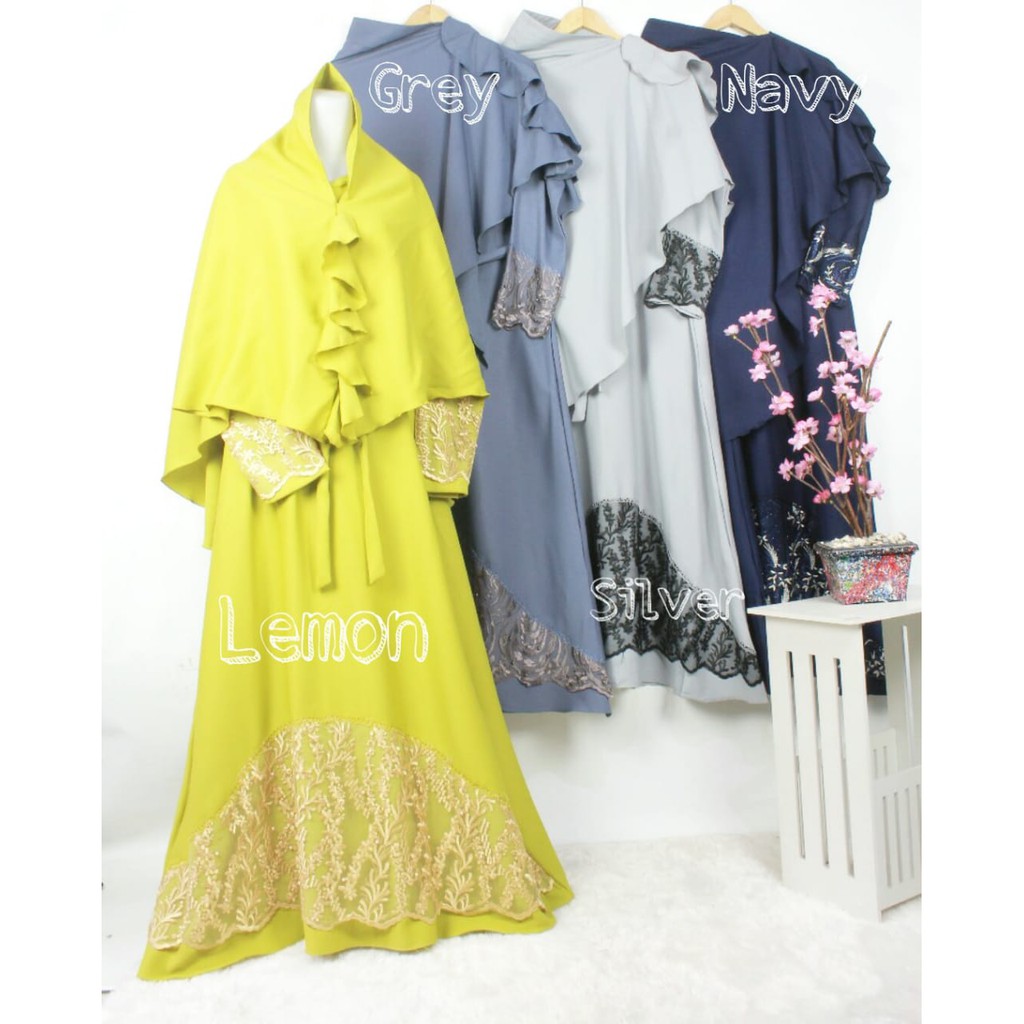 Gamis wollycrepe Burkat SHERLINDA set khimar baju muslimah syar'i anti tembem hijab antem setelan