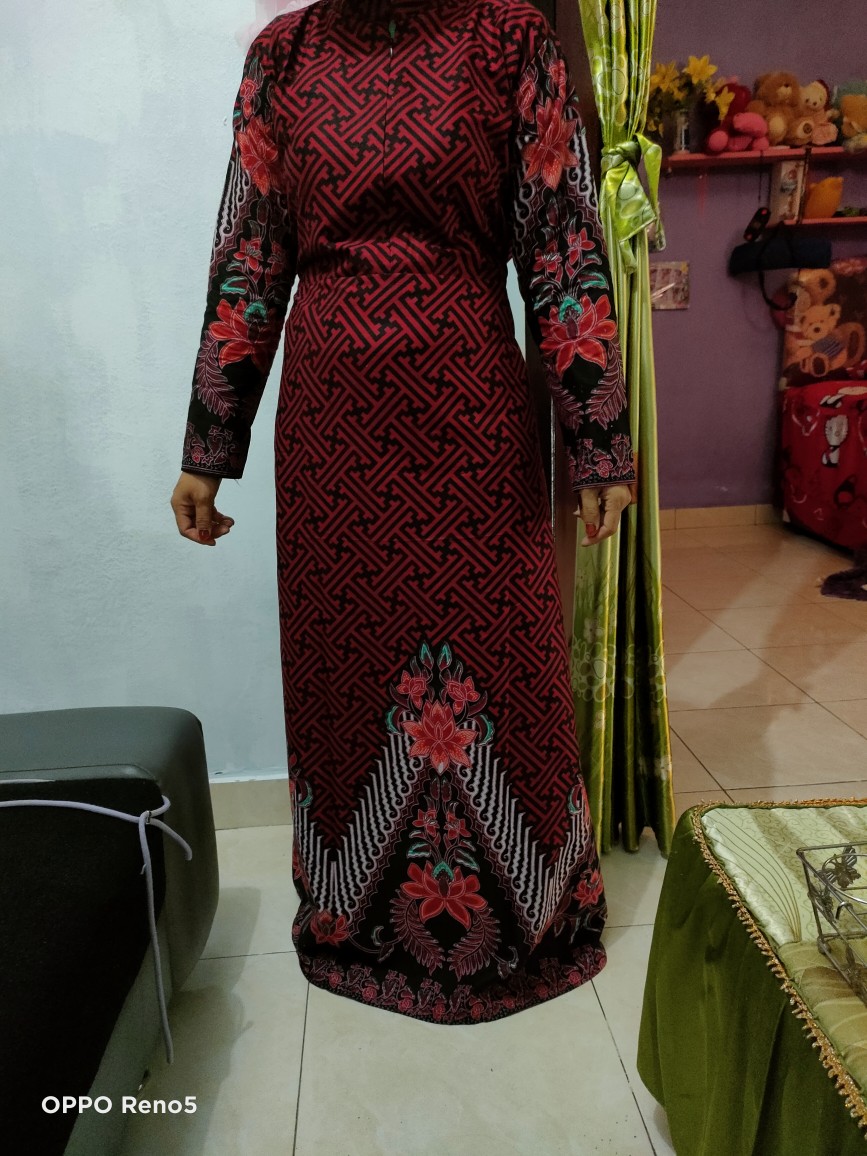 Batik Couple Keluarga Sania Ruffle Ori Ndoro Jowi Dnt Motif Pagar Bunga Merah