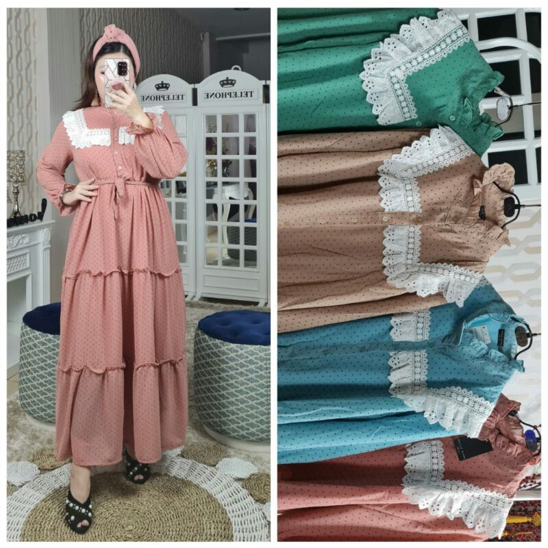 Gamis polka renda prada (busui) by meijiwang