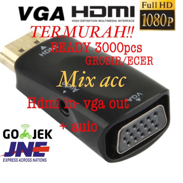 Converter HDMI to VGA with Port Audio - Full HD 1080p (Hitam &amp;Putih)