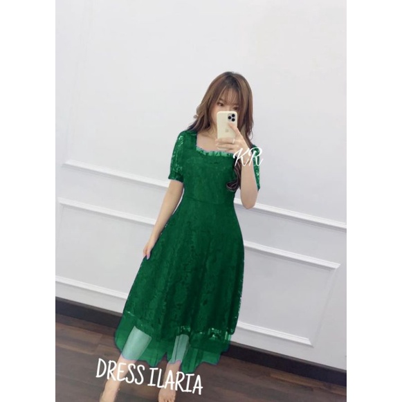 Dress Wanita Mewah Ijo Botol kr dress ilaria