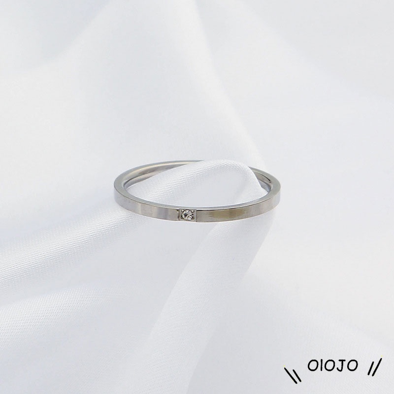 1Pc Cincin Berlian Baja Titanium Sederhana Bergaya Korea dan Perhiasan Wanita - ol