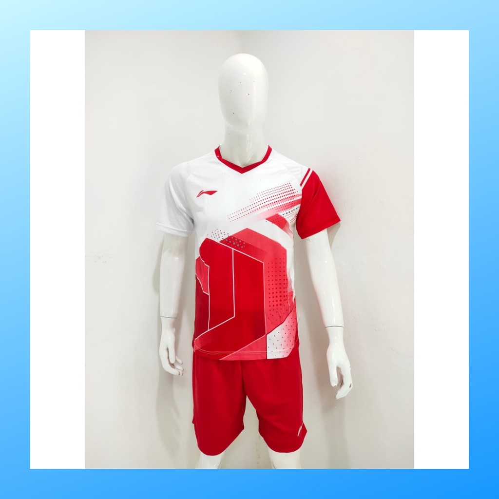 Kaos bulutangkis pria baju badminton dan celana jersey setelan wanita dewasa t-shirt outfit seragam jarsey kostum olahraga pakaian apparel sport jersy bulu tangkis casual jersi sudirman thomas uber cup print suit L157 putih polos