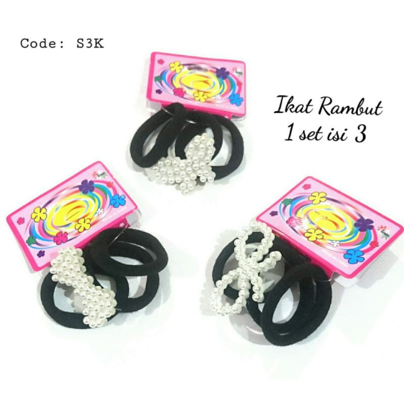 ikat rambut set 3 hitam mutiara korea s3k