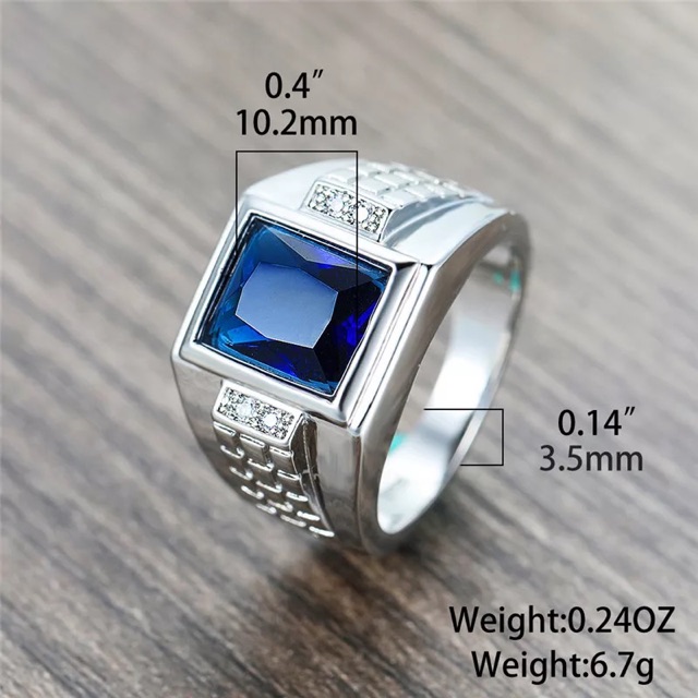 Cincin Batu Safir Zamrud Rubi Cubic Zirconia Ring Perak Model Kotak Minimalis Kantoran