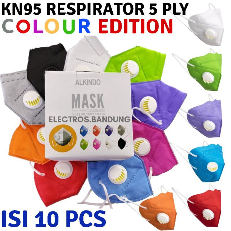 Masker KN95 Ventilator Respirator Warna 5 Ply 1 Box isi 10 Pcs Merk Alkindo HARGA TERMURAH