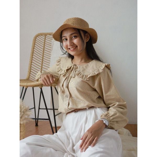 BEFAST - ZFS OOTD Wanita Blouse GALEN / BIG COLLAR LINEN SHIRT / Blouse Kerah Lipat / Blouse Polos Casual / Fashion Wanita Remaja / Atasan Lengan Panjang / Terbaru 202