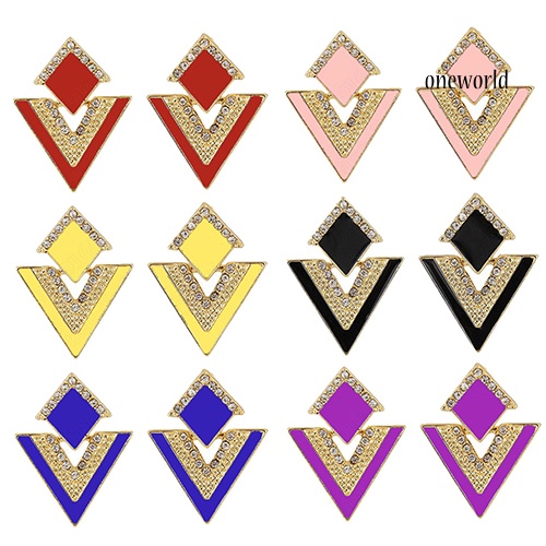 OW@ Punk Fashion Rhinestone Triangle Oil Drop Ear Stud Earrings Geometric Jewelry