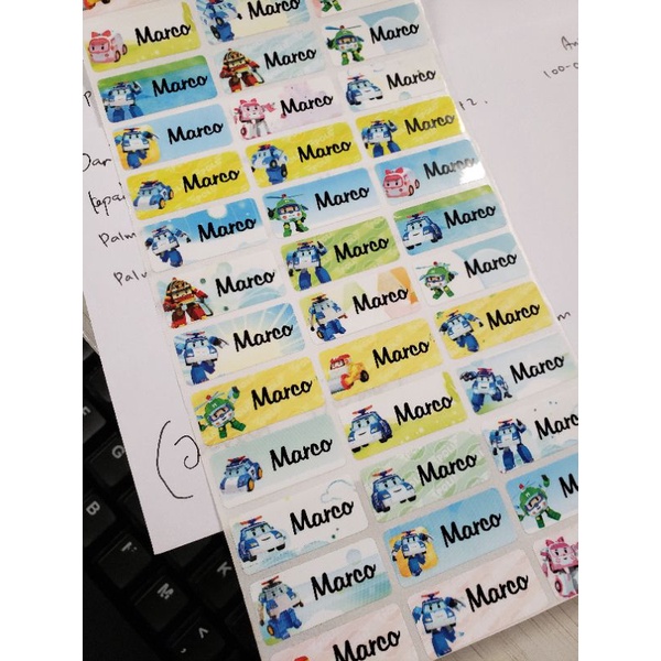 Jual Stiker Label Nama Name Sticker Waterproof ANti Air Robocar Poli