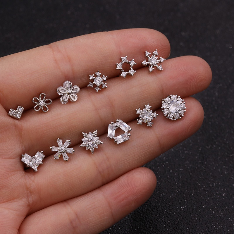 Flower Heart Crown Snowflake Cz Ear Studs Helix Piercing Cartilage Earring Conch Rook Tragus Stud Ear Piercing Jewelry