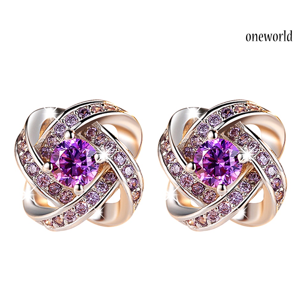 OW@ Ear Studs Rhinestone Inlaid Flower Shape Alloy Women Decoration Flower Earrings for Party