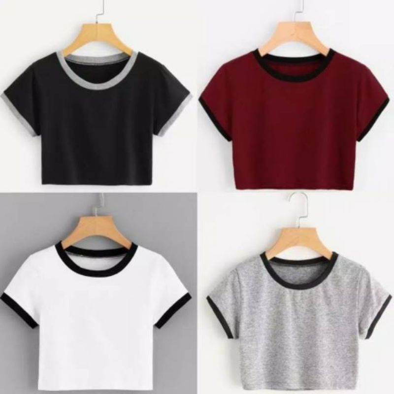 ATASAN RINGER TEE CROP // kaos crop wanita // kaos polos wanita // kaos crop kekinian // all size
