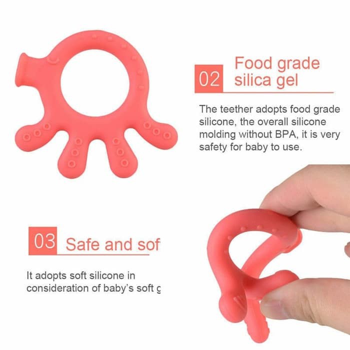 OCTOPUS TEETHER / TEETHER GURITA SILICONE BPA FREE - Merah