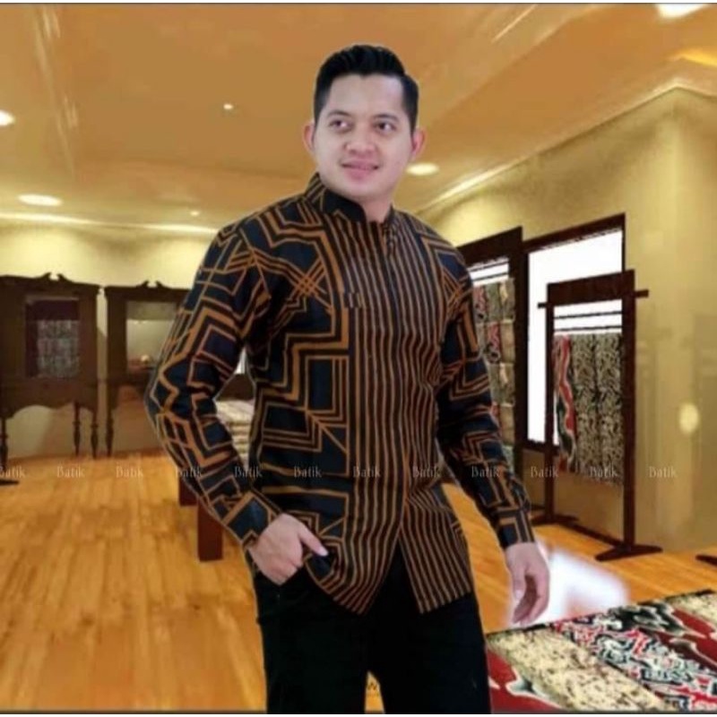 KEMEJA BATIK PRIA LENGAN PANJANG FUL LAPISAN FURING BAHAN KATUN SANFORIS