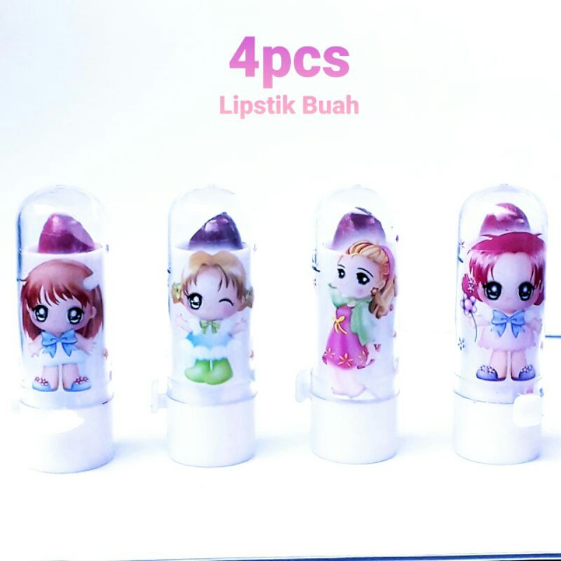 Lipstik Anak Sekolah isi 4 buah lipstik anak lipbalm anak aroma buah Lipstik Mainan