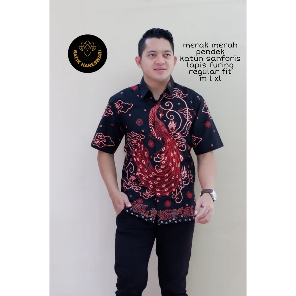 MERAK MERAH Kemeja Batik Pria Lengan Pendek | Hem Batik Pria FULL FURING NARESWARI