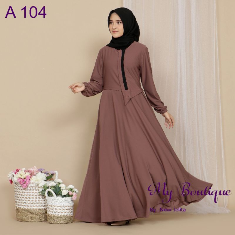 My Boutique Fashion Gamis A104 Coklat Tua Polos Resleting Busui Friendly Bawah Payung LD 110
