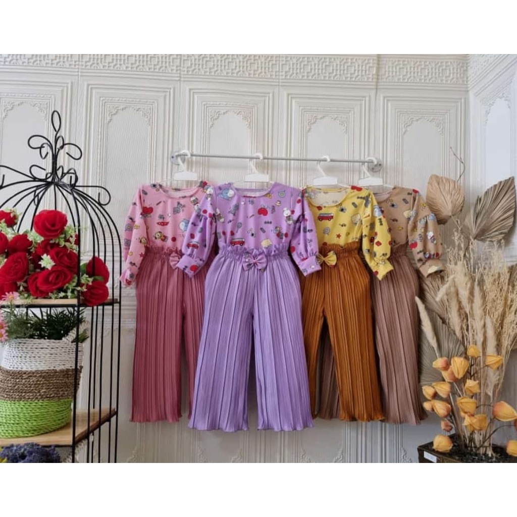 Setelan anak perempuan celana kulot prisket PREMIUM/prisket PANJANG