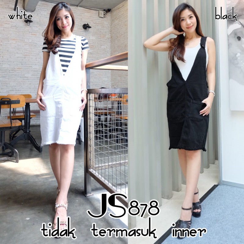 Baju casual jeans jumpsuit overall putih pergi jalan santai kekinian fashion cewek wanita murah -878