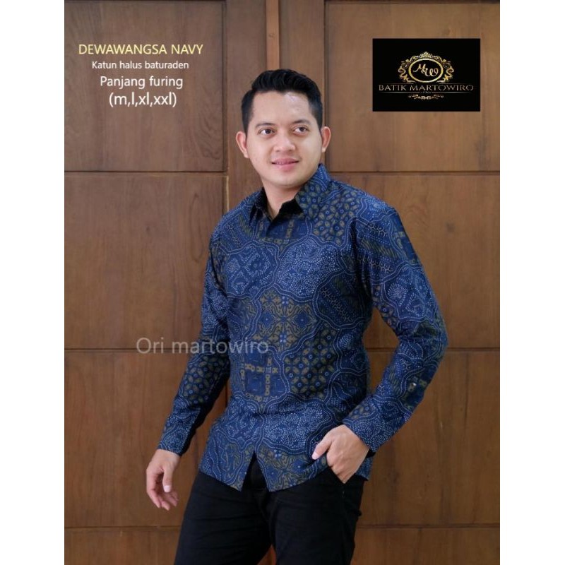 Kemeja Batik Eksklusif Warna Navy Batik Pria Lengan Panjang/Pendek Batik Navy DEWAWANGSA NAVY