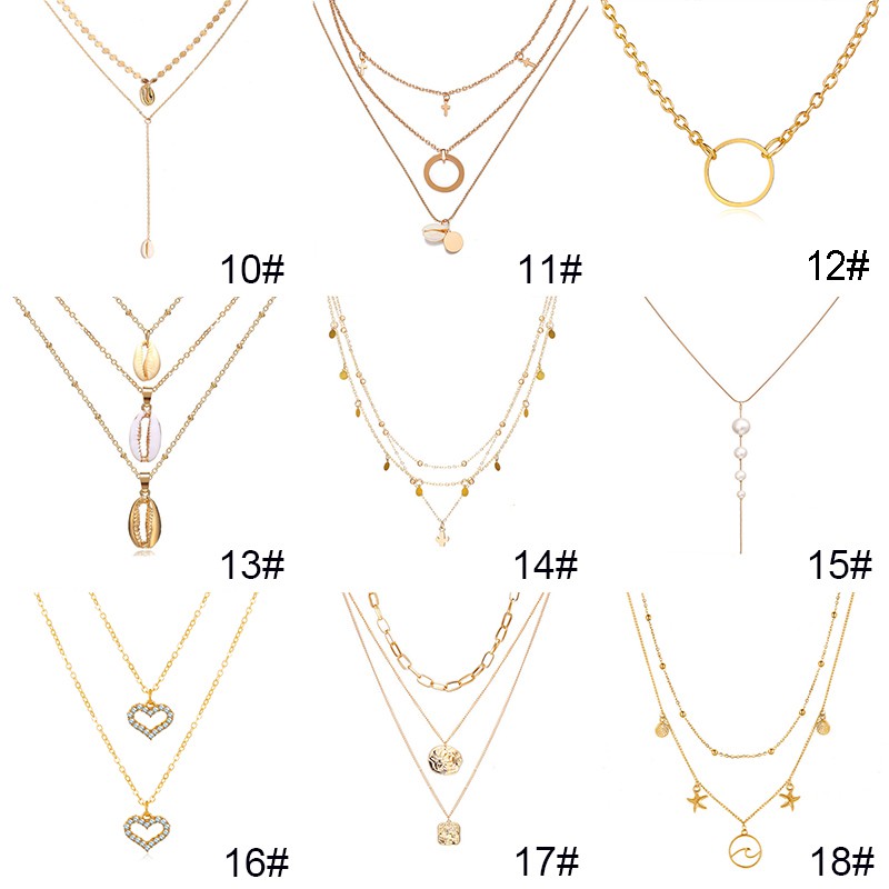 Bohemian Style Conch Necklace Alloy Sweater Chain Shell Horn Scallop Pendant Multi-layer Necklace