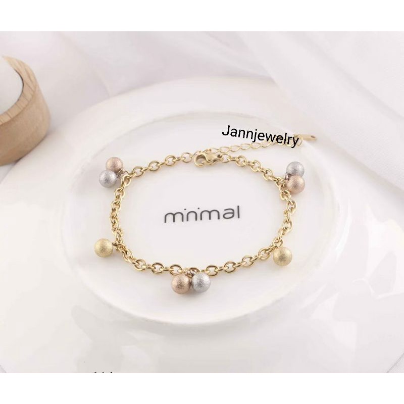 gelang titanium asli new fashion nori bola2 anti karat&alergi (3126)-Gold