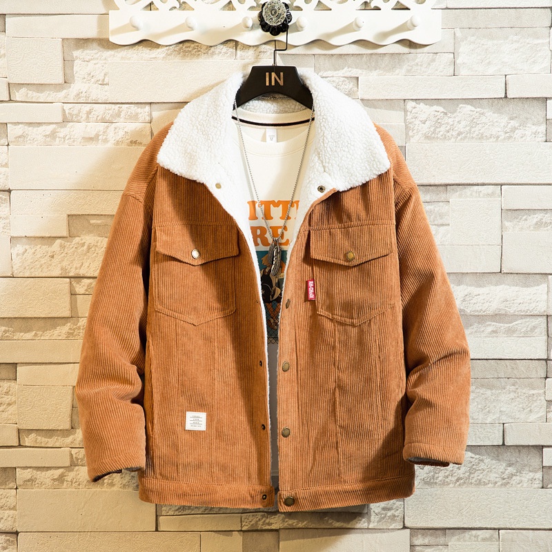 Pria Tebal Domba Wol Korduroi Katun Mantel Ukuran Besar Tren Fashion Kasual Cargan Mantel