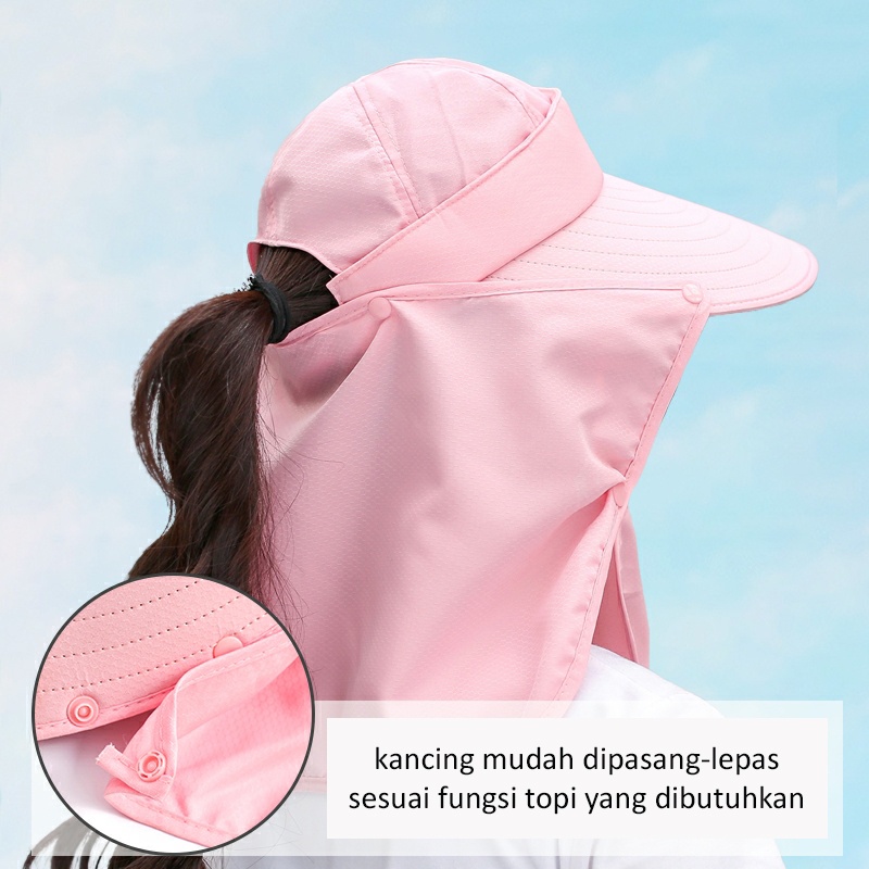 TOPI ANTI UV 4in1 I sun protection spring summer ladies hat het pelindung wajah masker cadar visor vizor ringan impor lari pantai berkebun wanita