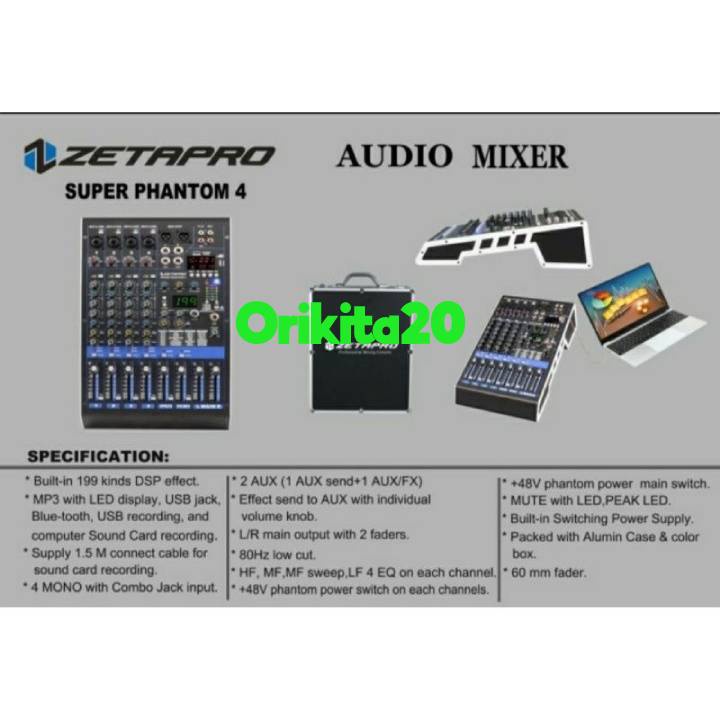 Mixer Audio Zetapro Super Phantom 4 Mixer 4 Channel Original