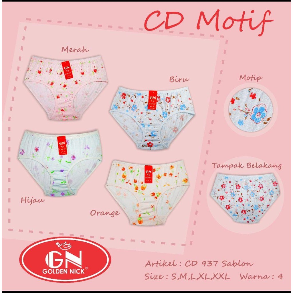 3 Pcs - Celana Dalam Wanita Golden Nick Motif Bunga/CD Wanita Golden Nick Motif