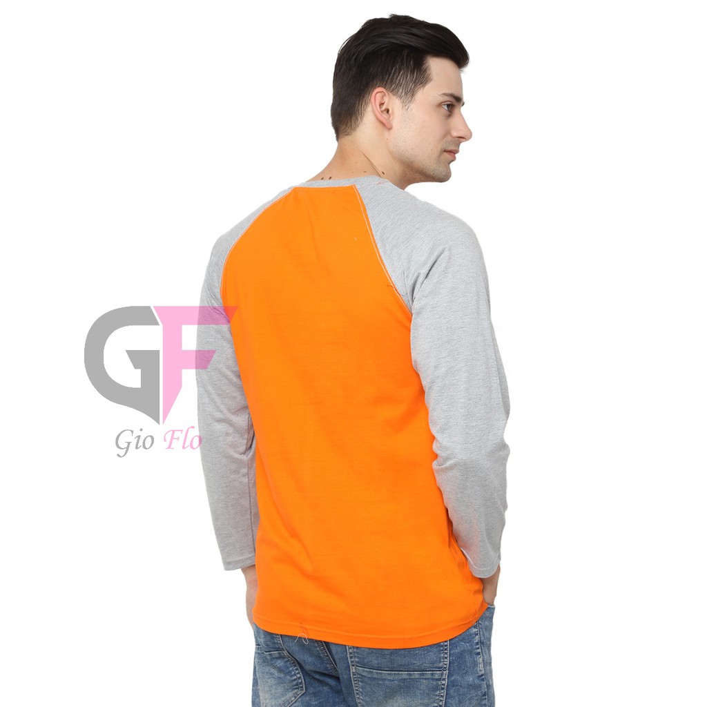 GIOFLO Kaos Tshirt Raglan Pria Simple Keren Orange Lengan Abu / PLS 165