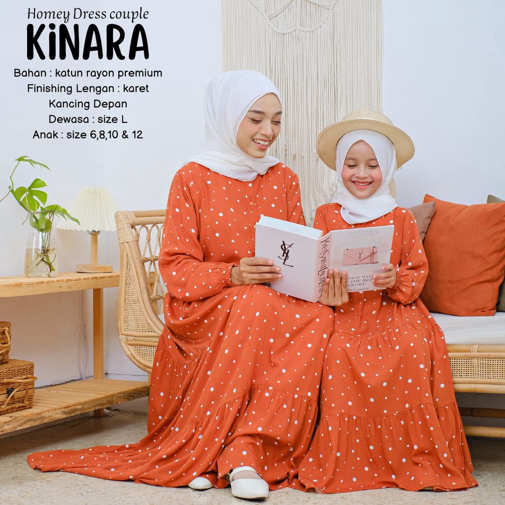 Gamis Couple Mom and Kids Polkadot Homey Dress Dewasa Gamis Anak Polka Kinara Bahan Katun Rayon premium Nyaman Dipakai | Bisa Cod