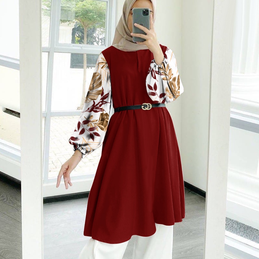 Tunik Jumbo - Gamis Wanita Kekinian - Baju Atasan Wanita - Bungaz Motif Gabungan - Lexoir-Bungaz Tunik Maroon