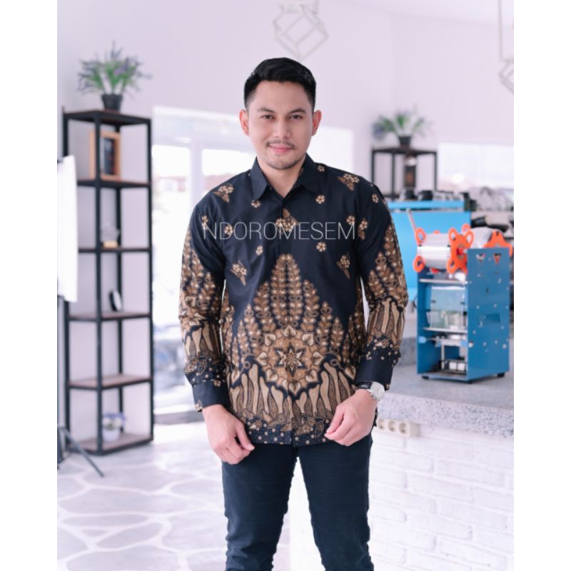 PREMIUM batik kangen kamulyan hitam katun halus baturaden reguler fit lengan panjang