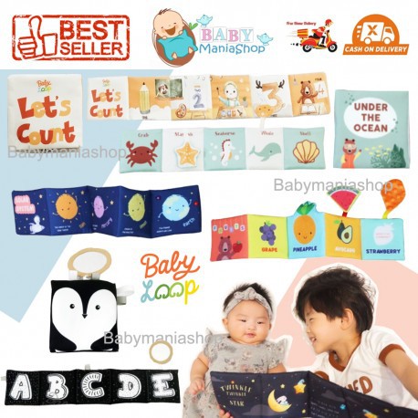 BABY LOOP SOFTBOOK Buku Kain Rattle Teether BABYLOOP Buku Anak Kado Bayi