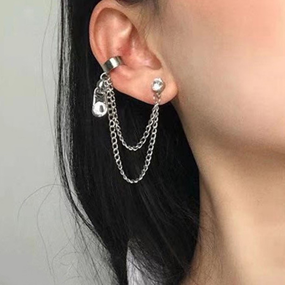1pc Anting Rantai Panjang Model Resleting Gaya Punk Eropa Untuk Wanita