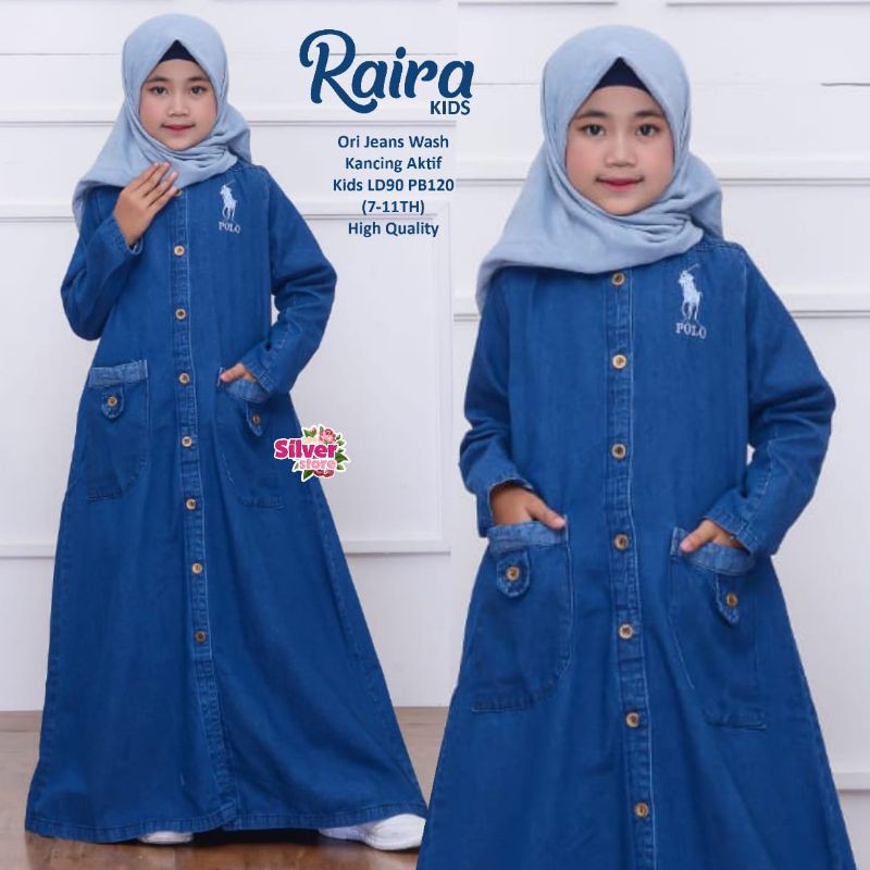 Raira Kids Jeans - Gamis Anak - Jeans Anak Muslim - Gamis Denim Anak