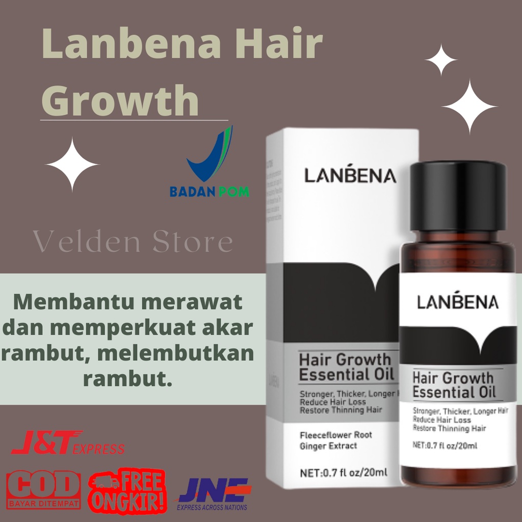 Lanbena Hair Growth Essential Oil 20ml Hair Care Penumbuh Dan Pelebat Rambut 100% Original