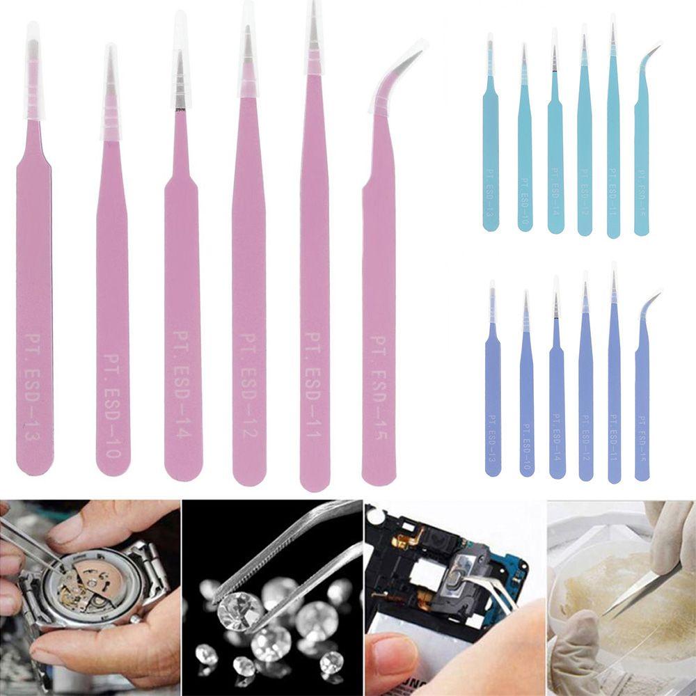 Agustina Pinset Set Lengkung Siku Lurus Stainless Steel Tebal 1.0mm Rhinestones Picking Tool Nail Tools Pinset Berwarna