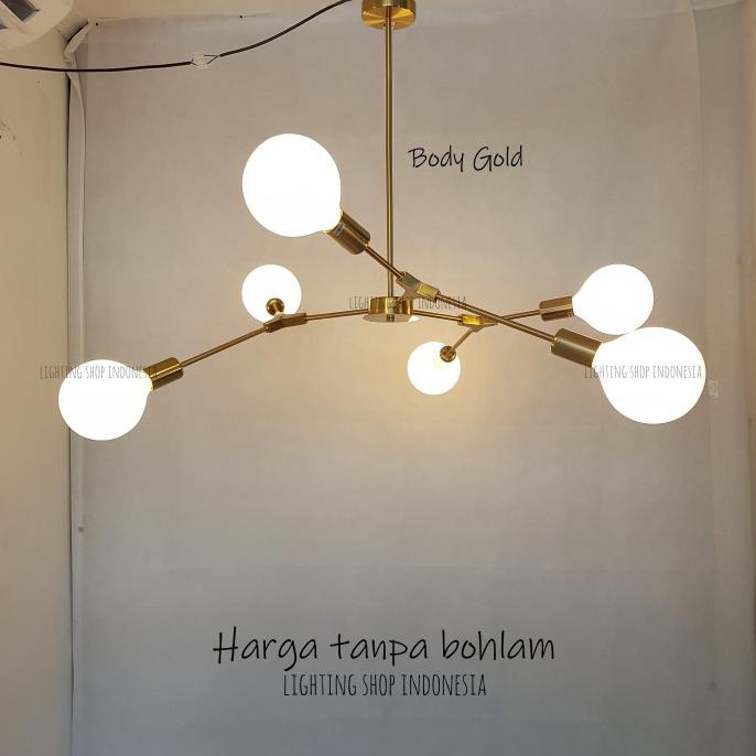 :>:>:>:>] Lampu gantung gold hitam flexible 6 Lampu ruang tamu meja makan