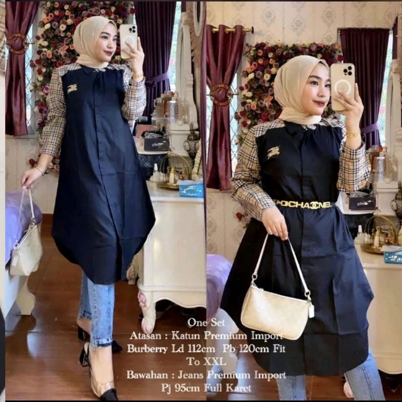 TUNIK IMPORT LONG TUNIK BAHAN KATUN TUNIK BURBERRY